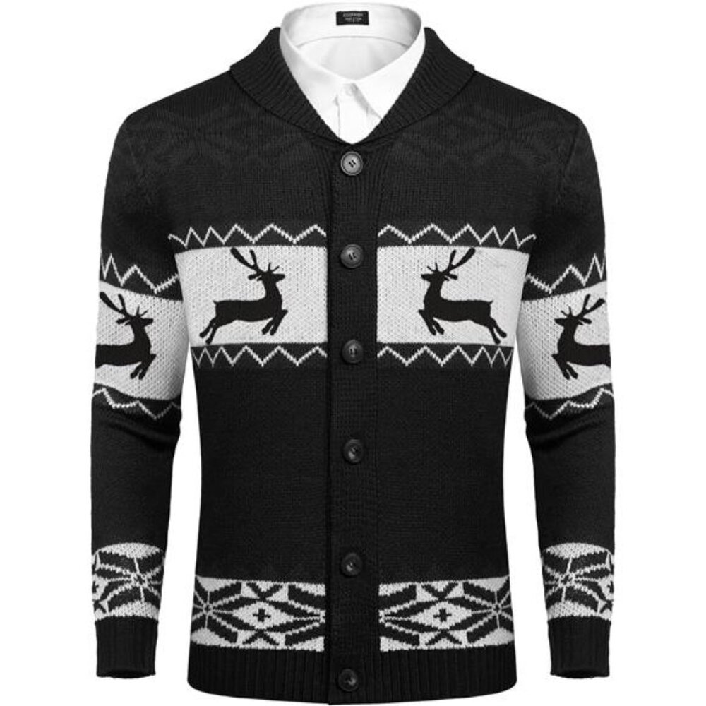 New Men's Christmas Cardigans Ugly Xmas Sweaters Reindeer Snowflake Shawl